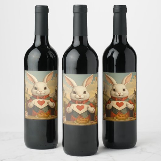 Whimsical White Rabbit Hearts Enchanted Wonderland Wijn Etiket (Flessen)
