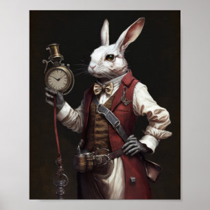 Whimsical White Rabbit Librarian Poster voor Boek