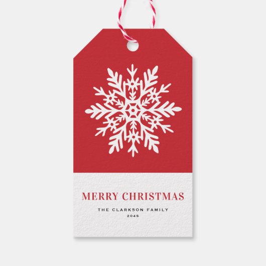 Whimsical White Snowflake Red Christmas Cadeaulabel (Achterkant)