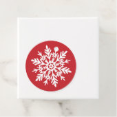 Whimsical White Snowflake Red Holiday Bedankjes Labels (In situ)