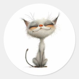 Whimsical White tevreden kat illustratie Ronde Sticker