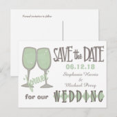 Whimsical Wijnglazen Save The Date Wedding Aankondigingskaart (Voorkant / Achterkant)