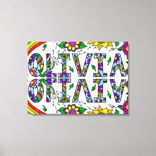 Whimsical Wild Flowers and Girl's Name Olivia Canvas Afdruk