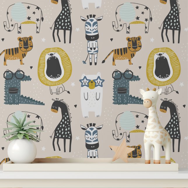 Whimsical wilde dieren Schattige modern Kinder pat Behang (Creator heeft geüpload)