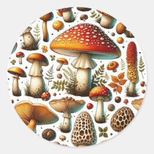 Whimsical wilde paddenstoelen ronde sticker