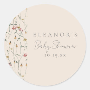 Whimsical Wildebloem Bloemstuk Aangepaste Baby Sho Ronde Sticker
