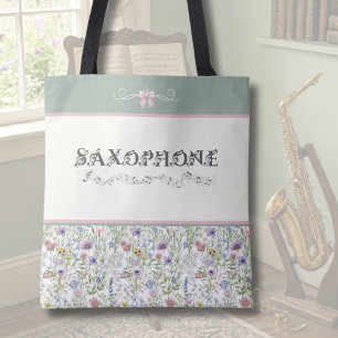 Whimsical Wildebloem Saxofoon Accessoire Boodschap Draagtas