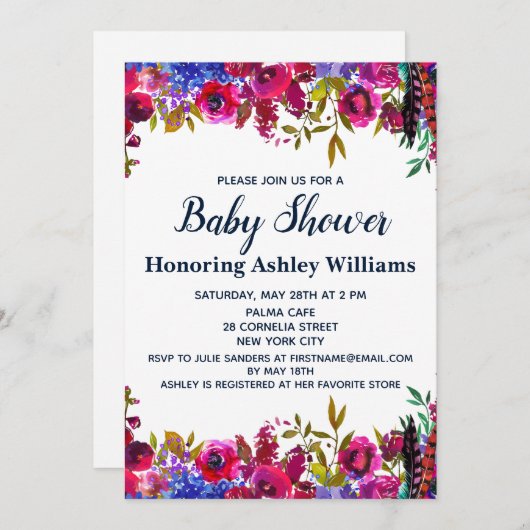 Whimsical Wildflower Baby shower Botanisch Wit Kaart (Voorkant / Achterkant)