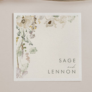 Whimsical Wildflower Bedow | Ivory Wedding Napkin Servet