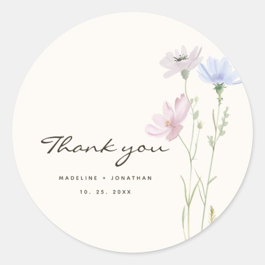 Whimsical Wildflower Boho Beige Wedding Ronde Sticker (Voorkant)