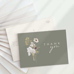 Whimsical Wildflower Bouquet Sage Green Bedankt Briefkaart