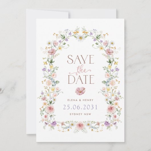 Whimsical Wildflower bruiloft | Foto De datum opsl Aankondiging (Voorkant)