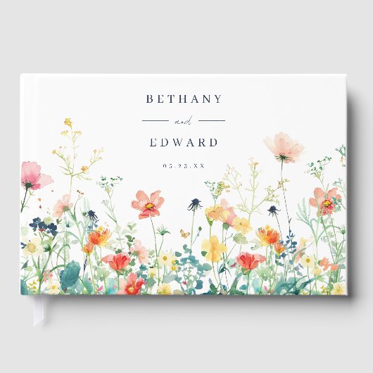 Whimsical Wildflower bruiloft gastenboek (Voorkant)
