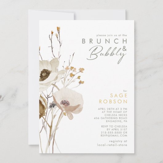 Whimsical Wildflower Brunch en Bubble Uitnodiging (Voorkant)