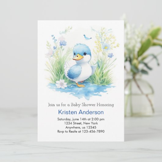 Whimsical Wildflower Duck Boy Baby shower Kaart (Staand voorkant)