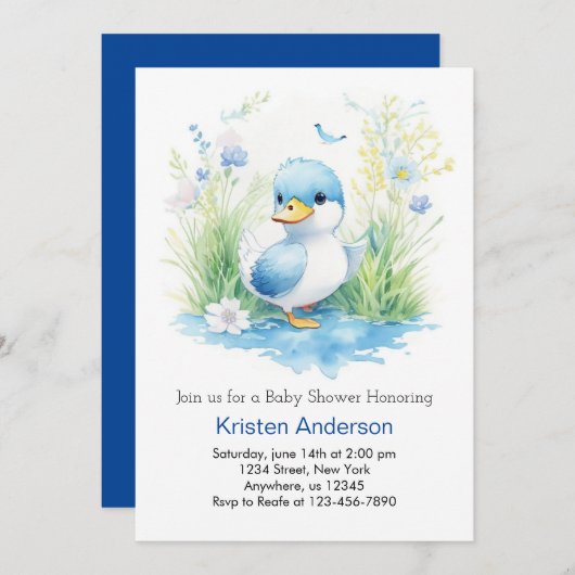 Whimsical Wildflower Duck Boy Baby shower Kaart (Voorkant / Achterkant)