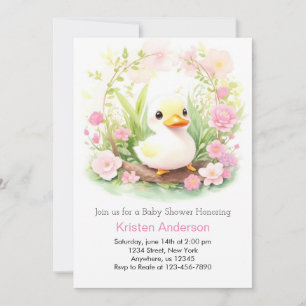 Whimsical Wildflower Duckling Meisje Baby shower Kaart