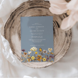 Whimsical Wildflower Dusty Blue Boho Wedding Kaart