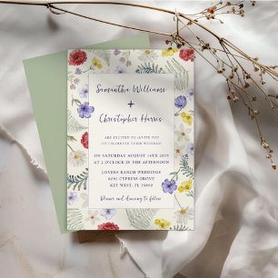 Whimsical Wildflower Ecru & Sage Wedding Kaart