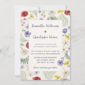 Whimsical Wildflower Ecru & Sage Wedding Kaart (Voorkant)