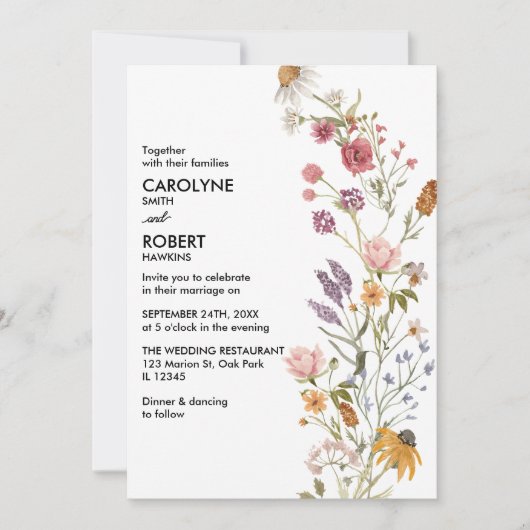 Whimsical Wildflower Elegant Boho Wedding Kaart (Voorkant)