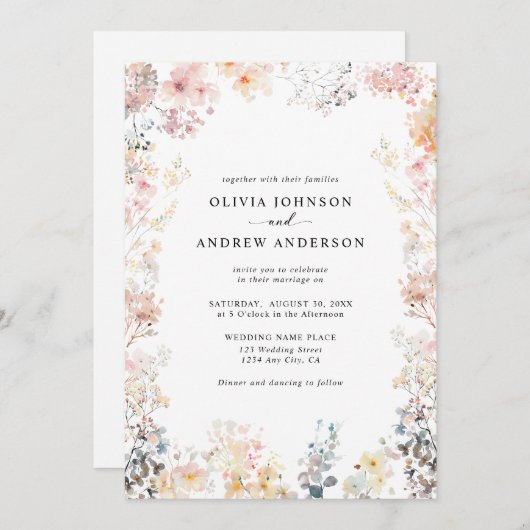 Whimsical Wildflower Elegante moderne bloemen brui Kaart (Voorkant / Achterkant)