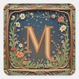 Whimsical Wildflower Evening Monogram Initiaal Vierkante Sticker