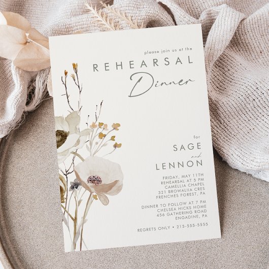 Whimsical Wildflower | Ivory Rehearsal Dinner Kaart