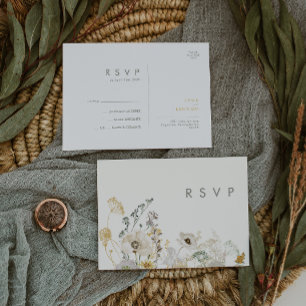 Whimsical Wildflower Ivory Wedding RSVP Briefkaa Briefkaart