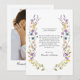 Whimsical Wildflower Krans Foto bruiloft Bedankkaart