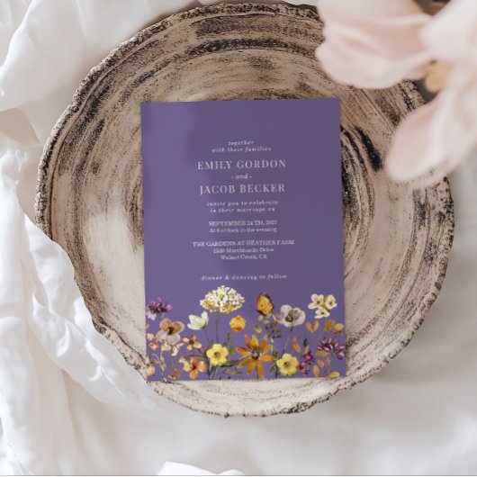 Whimsical Wildflower Lavender Boho Wedding Kaart