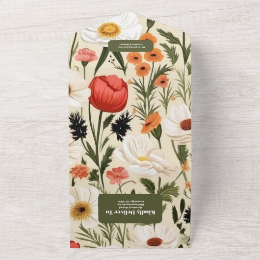 Whimsical Wildflower Meadow Bruiloft All In One Uitnodiging (Buitenkant)