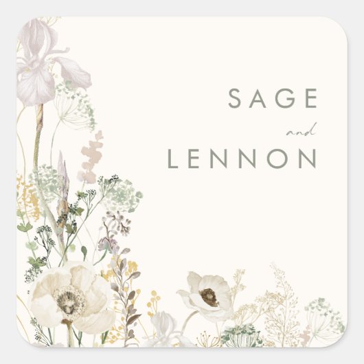 Whimsical Wildflower Meadow | Ivoren envelopzegels Vierkante Sticker (Voorkant)