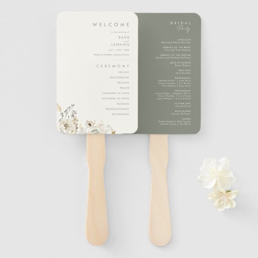 Whimsical Wildflower | Programma Ivory Wedding Handwaaier (Voorkant en achterkant)