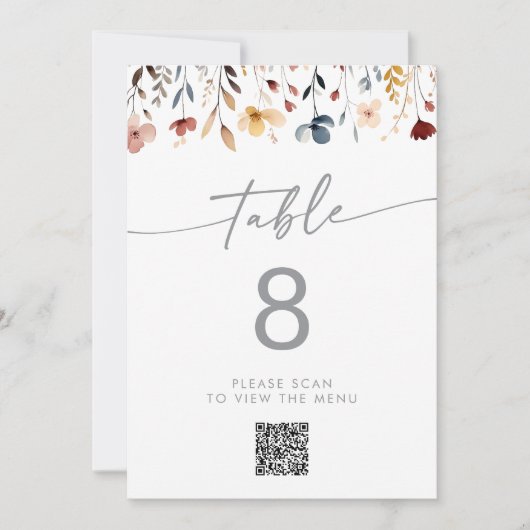Whimsical Wildflower QR Code Table Numbers Kaart (Voorkant)