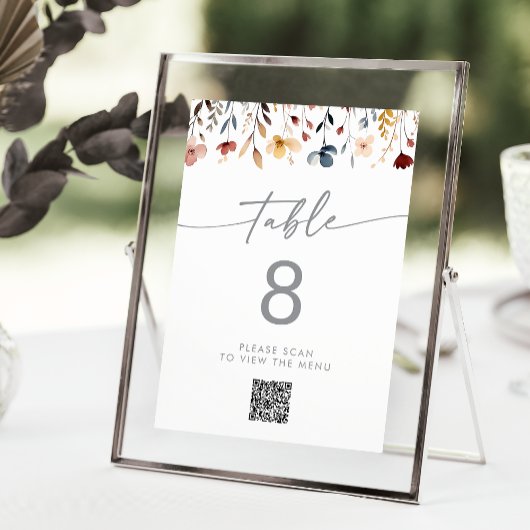 Whimsical Wildflower QR Code Table Numbers Kaart