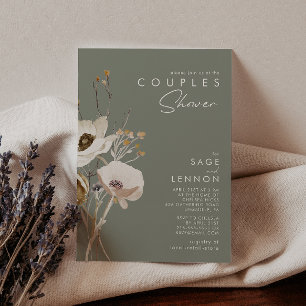 Whimsical Wildflower Sage Green Couples Shower Kaart