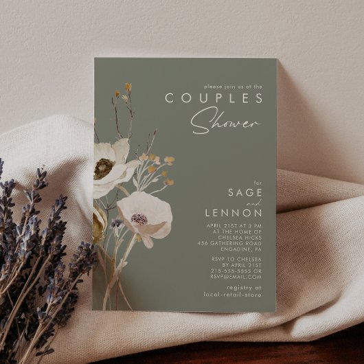 Whimsical Wildflower | Sage Green Couples Shower Kaart