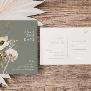 Whimsical Wildflower Sage Green Save the Date Uitnodiging Briefkaart