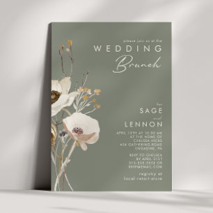 Whimsical Wildflower   Sage Green Wedding Brunch Kaart