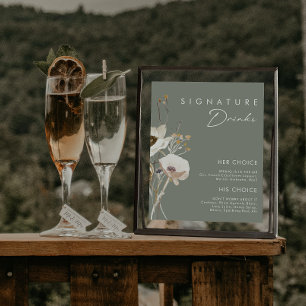 Whimsical Wildflower Sage Signature Dranken Bord Poster