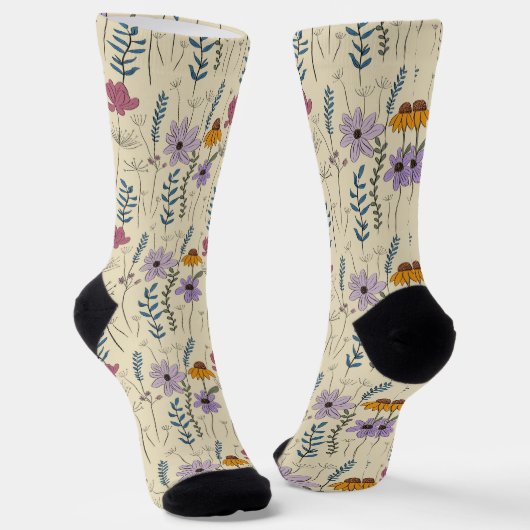 Whimsical Wildflower Seamless Pattern Sokken (Gebogen)