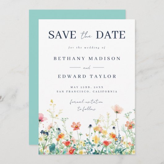 Whimsical Wildflower Wedding Save The Date (Voorkant / Achterkant)