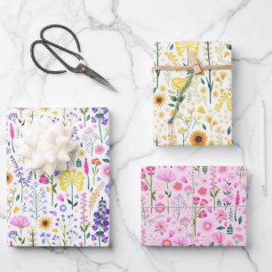 Whimsical Wildflowers Bloemen Kleurrijk Patroon Inpakpapier Vel