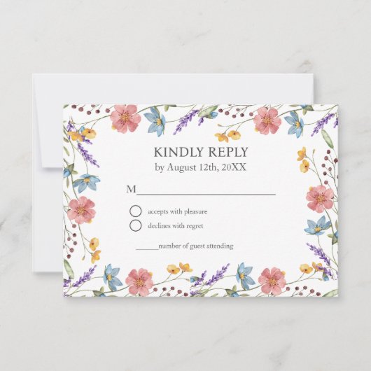 Whimsical Wildflowers Elegante Tuin bruiloft RSVP Kaartje (Voorkant)