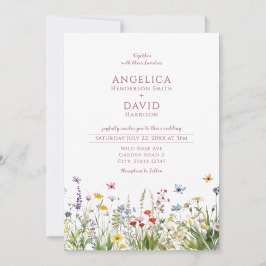 Whimsical Wildflowers Vlinders bruiloft Kaart (Voorkant)