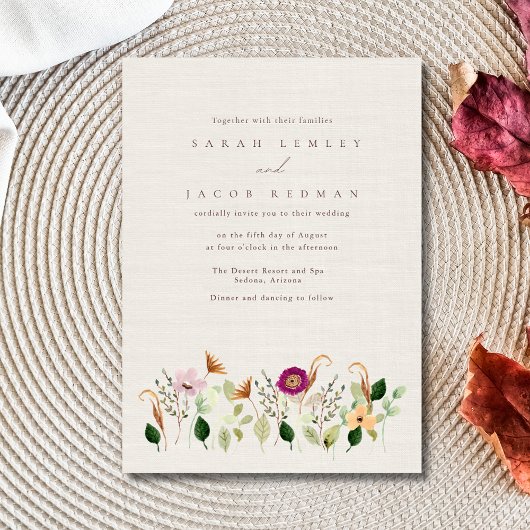 Whimsical Wildflowers Wedding Invitation Kaart
