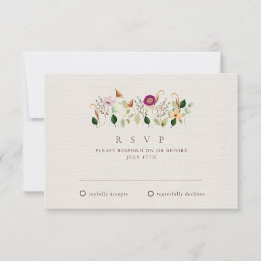 Whimsical Wildflowers Wedding RSVP Card (Devant)