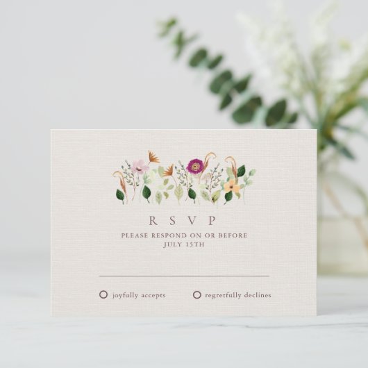 Whimsical Wildflowers Wedding RSVP Card (Debout devant)