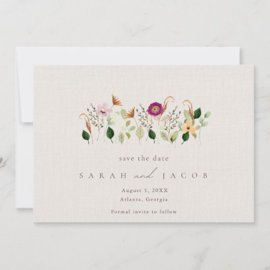 Whimsical Wildflowers Wedding Save The Date (Voorkant)